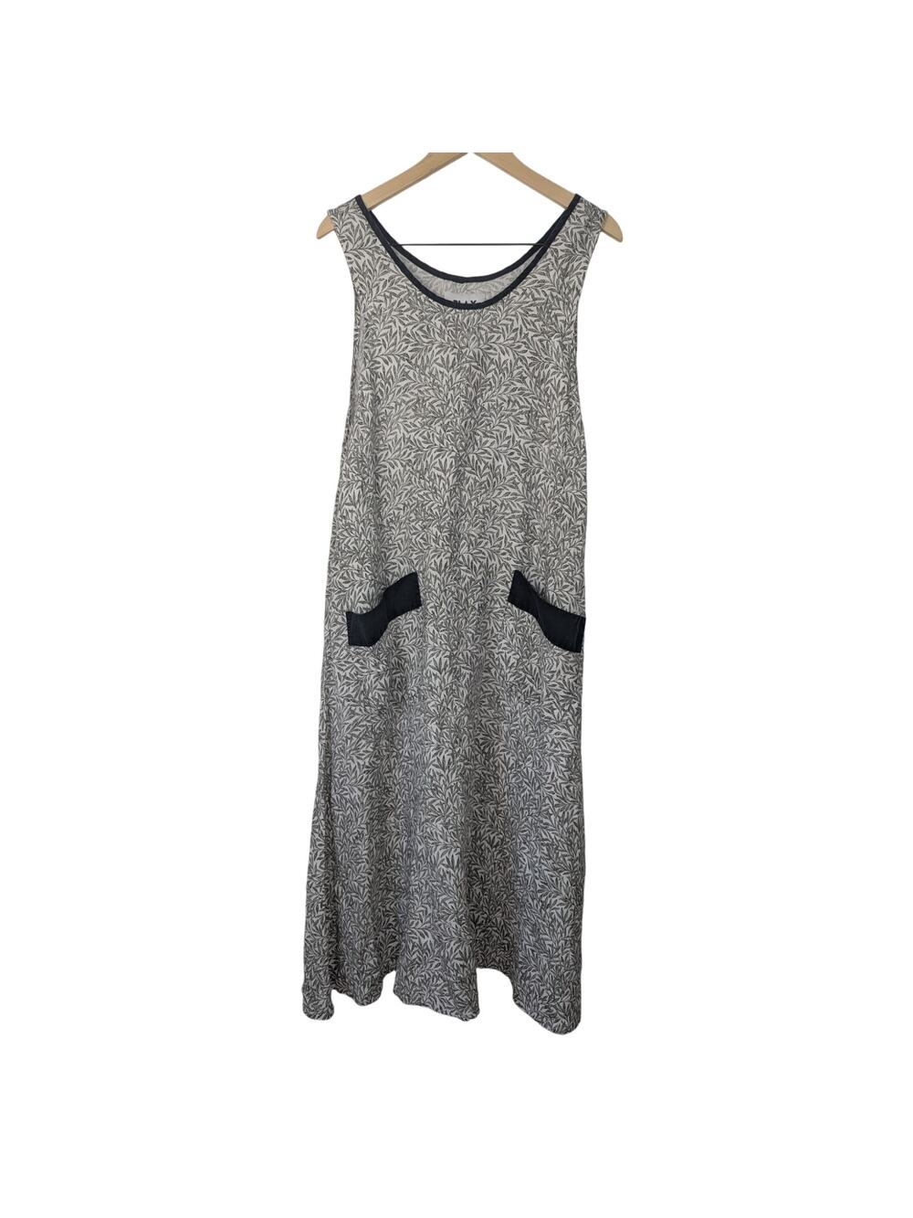 Flax Lagenlook Linen Leaf Print Midi Shift Dress
